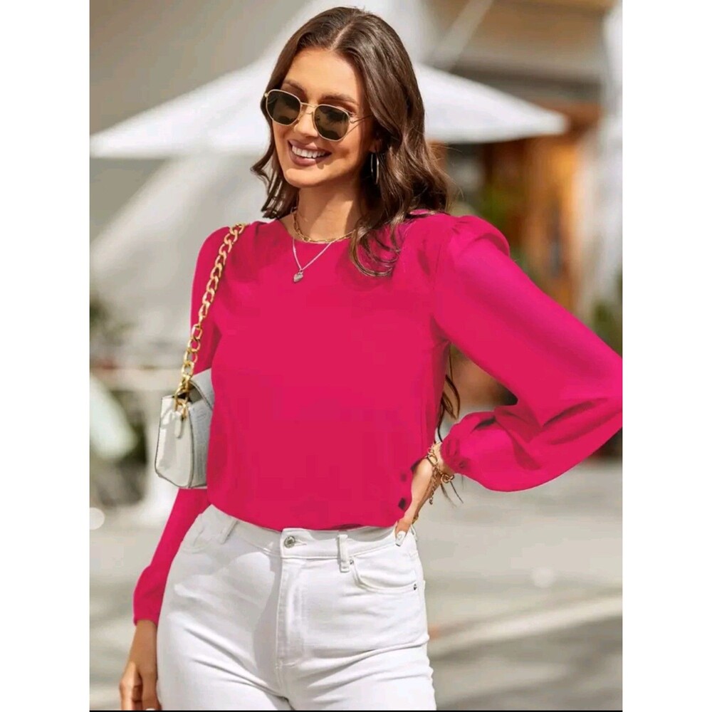 Hot Pink Lantern Sleeve Top M NEW